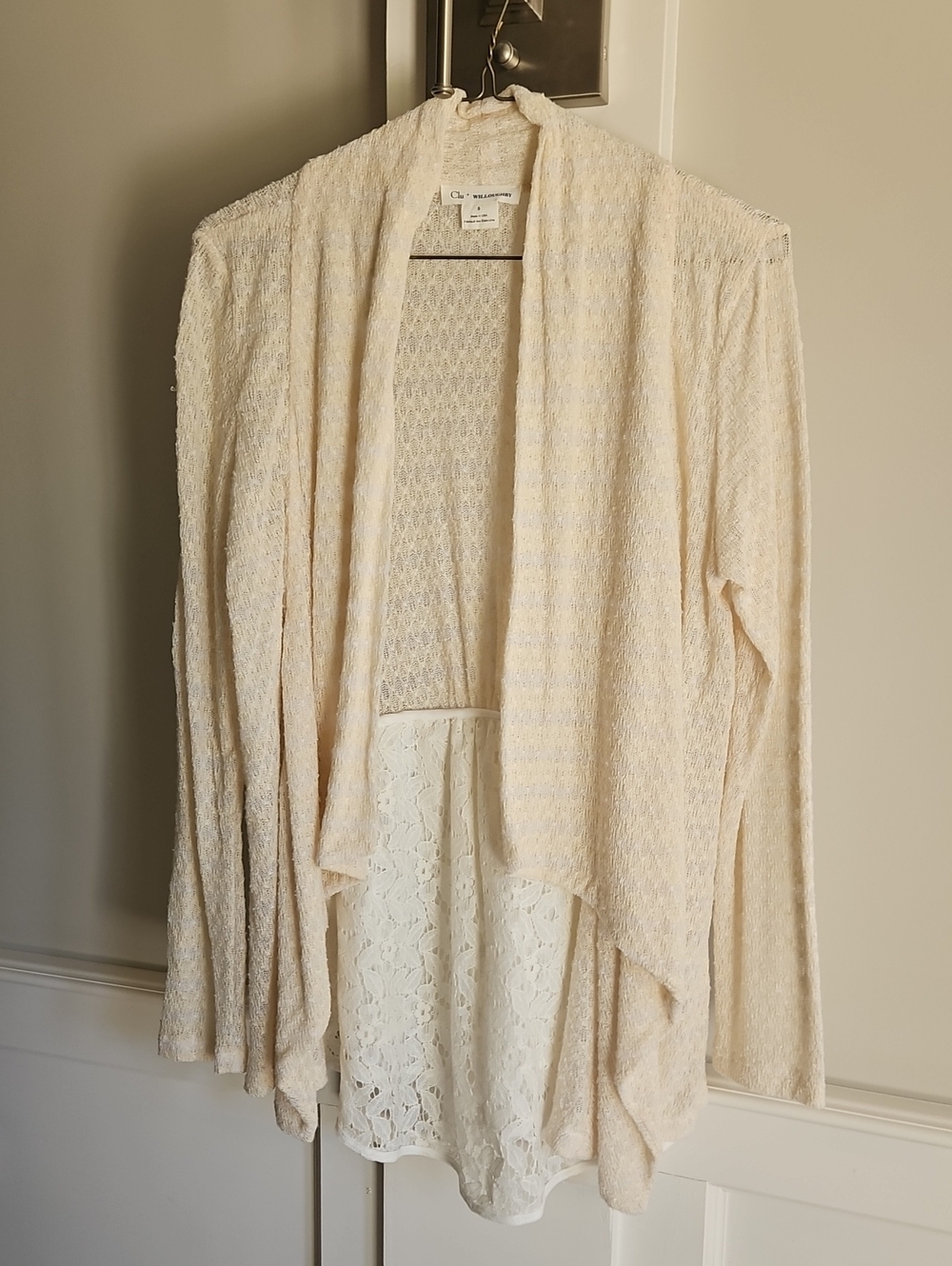 NWOT Anthropologie Clu + Willoughby Cream Waterfall Sweater And Lace Cardigan S